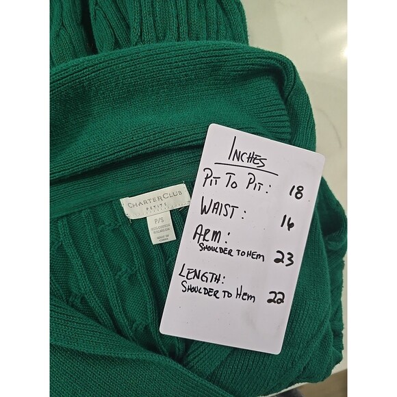 Charter Club Y2k Emerald Green Sweater Womens Sm Cable Knit Shawl Collar Preppy - Picture 5 of 7